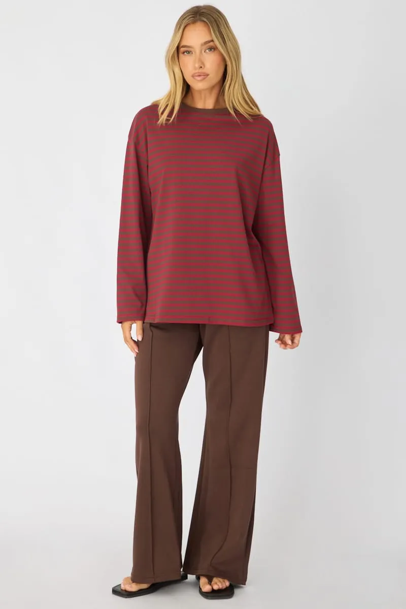 Red Stripe Oversized Tee Long Sleeve sold by Ally Fashion product image thumbnail 2