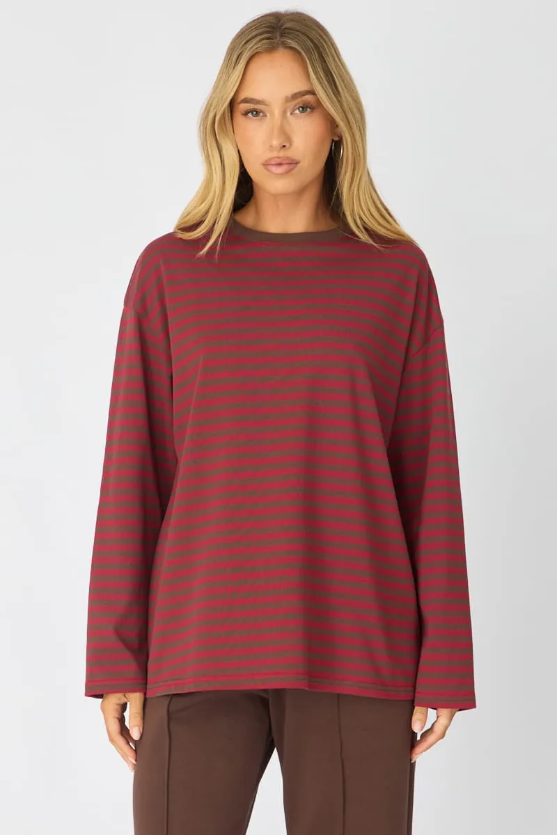 Red Stripe Oversized Tee Long Sleeve sold by Ally Fashion product image thumbnail 3