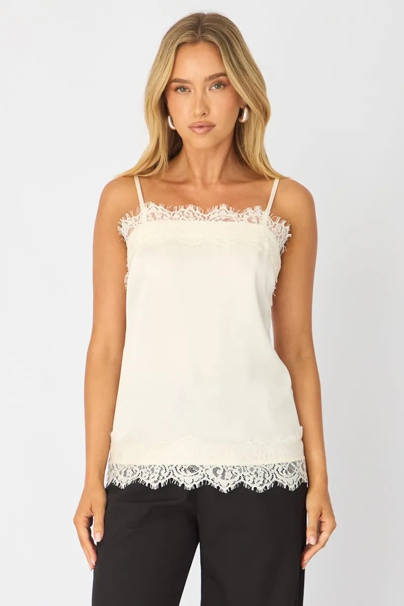 White Strappy Satin Lace Trim Cami sold by Ally Fashion product image thumbnail 3