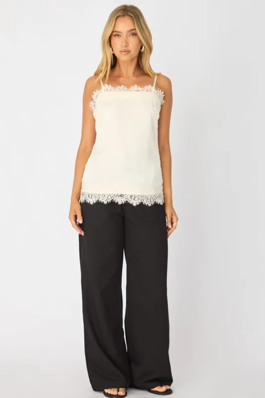 White Strappy Satin Lace Trim Cami made by Ally Fashion