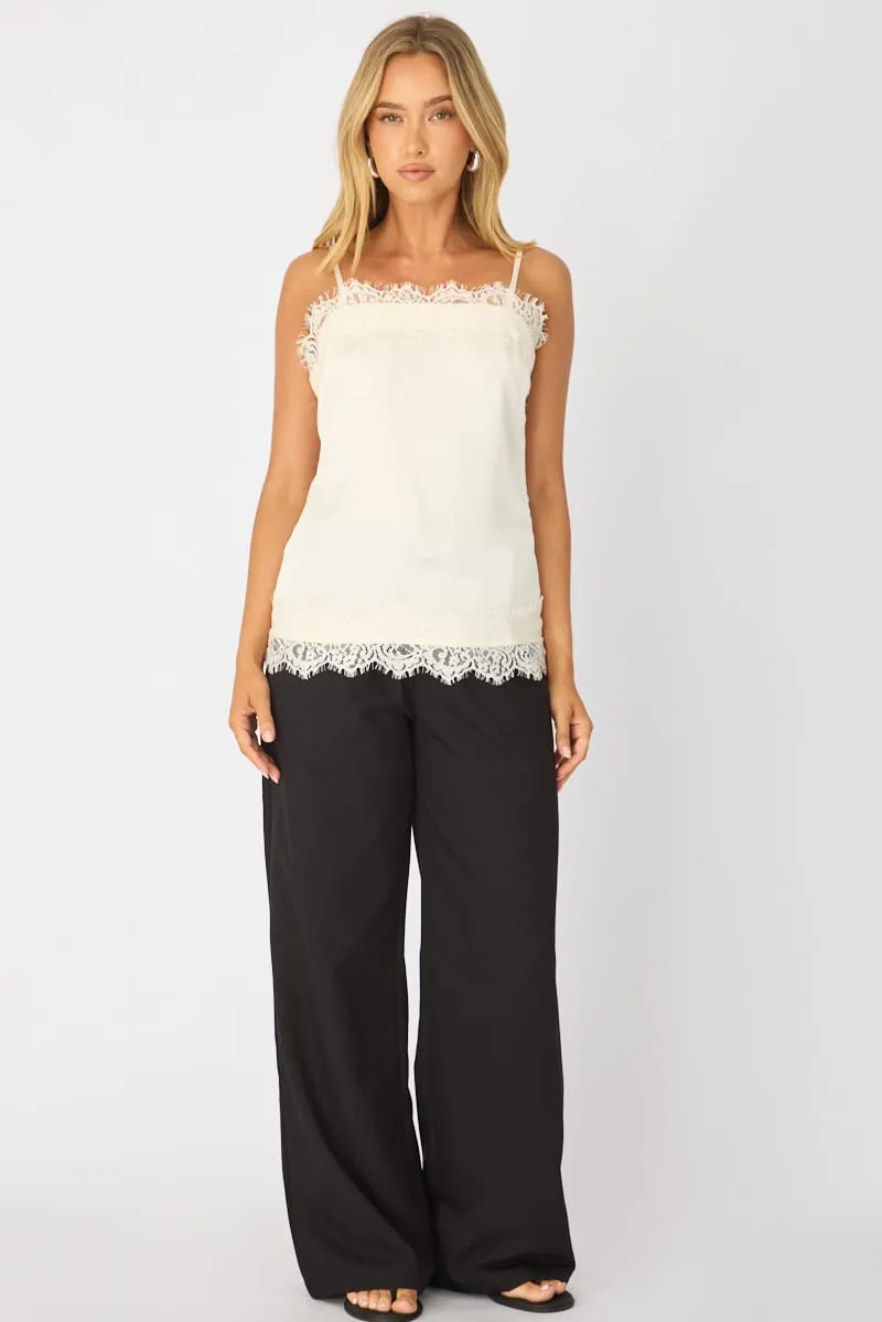 White Strappy Satin Lace Trim Cami sold by Ally Fashion