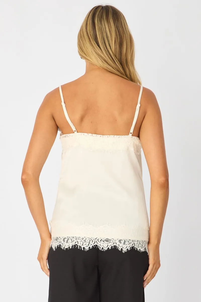 White Strappy Satin Lace Trim Cami sold by Ally Fashion product image thumbnail 5