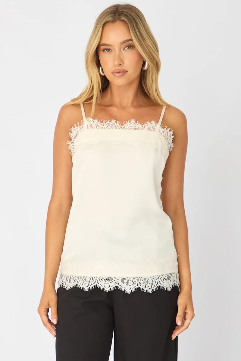 White Strappy Satin Lace Trim Cami sold by Ally Fashion product image thumbnail 2