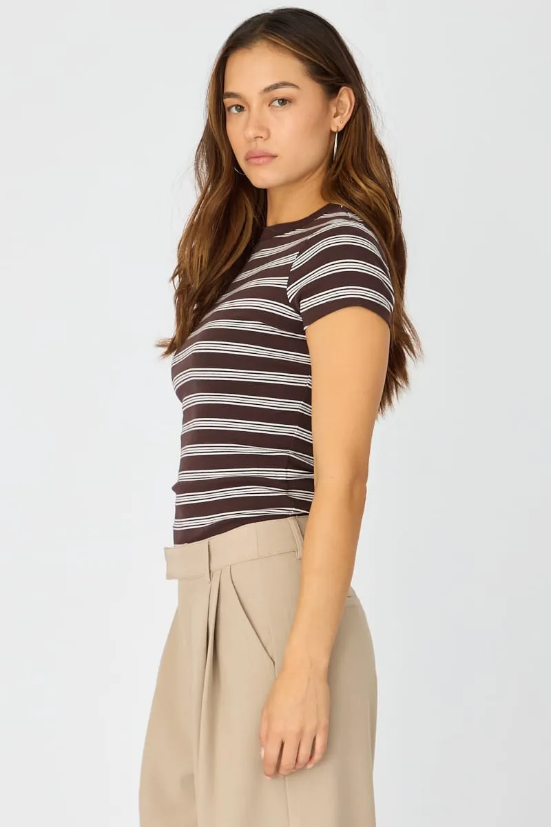 Brown Stripe Stripe Tshirt Short Sleeve sold by Ally Fashion product image thumbnail 4