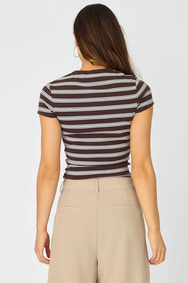 Brown Stripe Stripe Tshirt Short Sleeve sold by Ally Fashion product image thumbnail 5