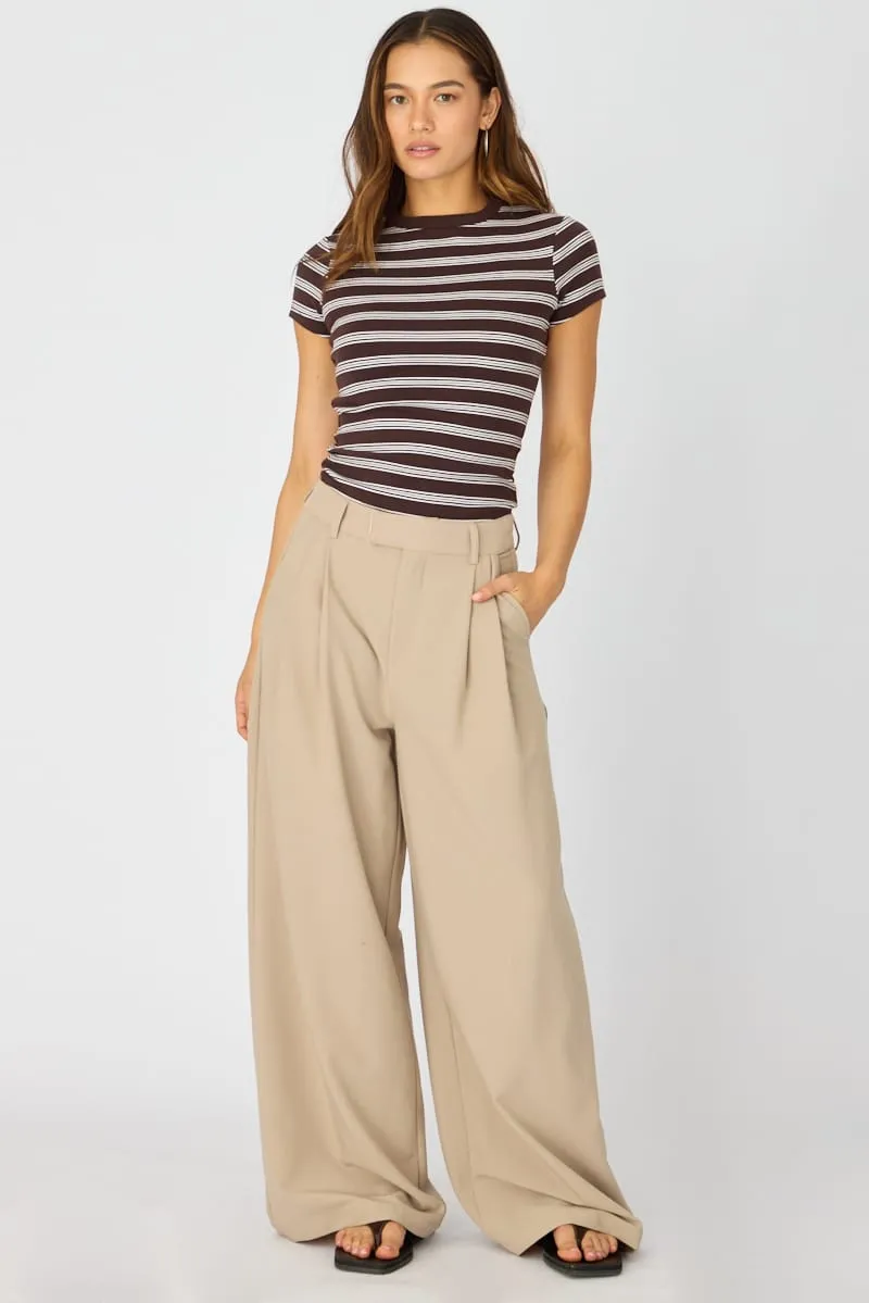 Brown Stripe Stripe Tshirt Short Sleeve sold by Ally Fashion product image thumbnail 2