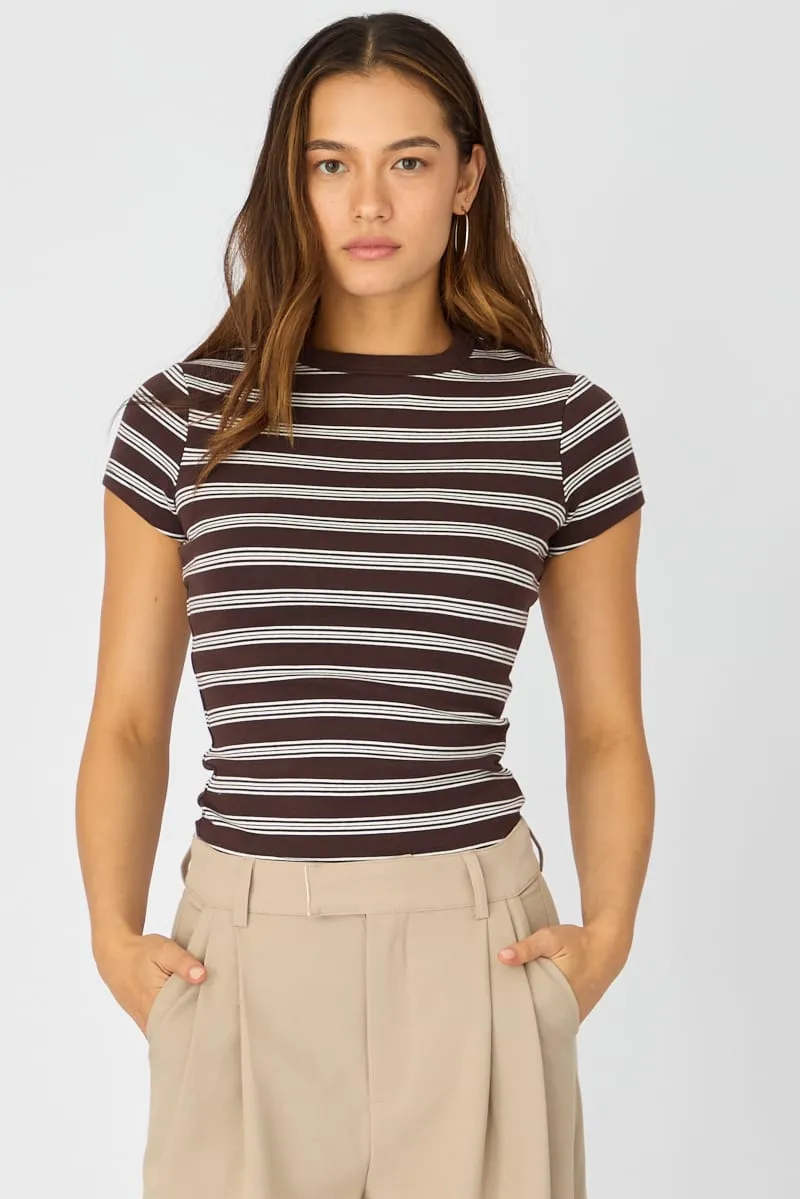 Brown Stripe Stripe Tshirt Short Sleeve sold by Ally Fashion product image thumbnail 3