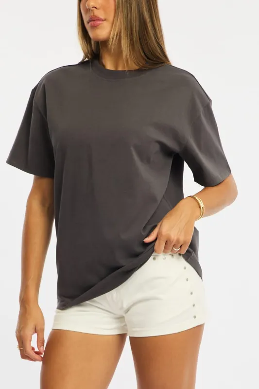 Grey Oversized Short Sleeve T-shirt made by Ally Fashion