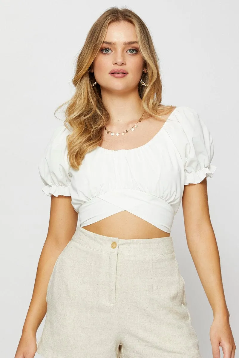 White Crop Top Short Sleeve Off Shoulder sold by Ally Fashion