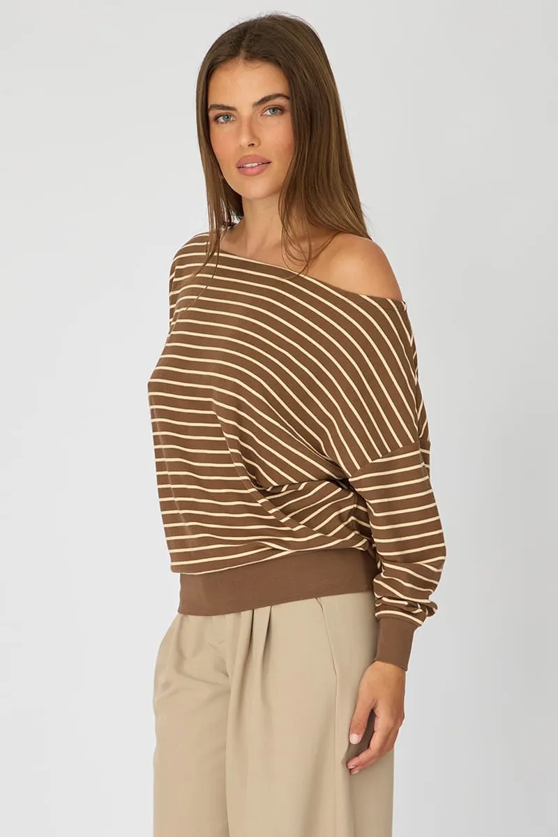 Brown Stripe Off Shoulder Long Sleeve Top sold by Ally Fashion product image thumbnail 4