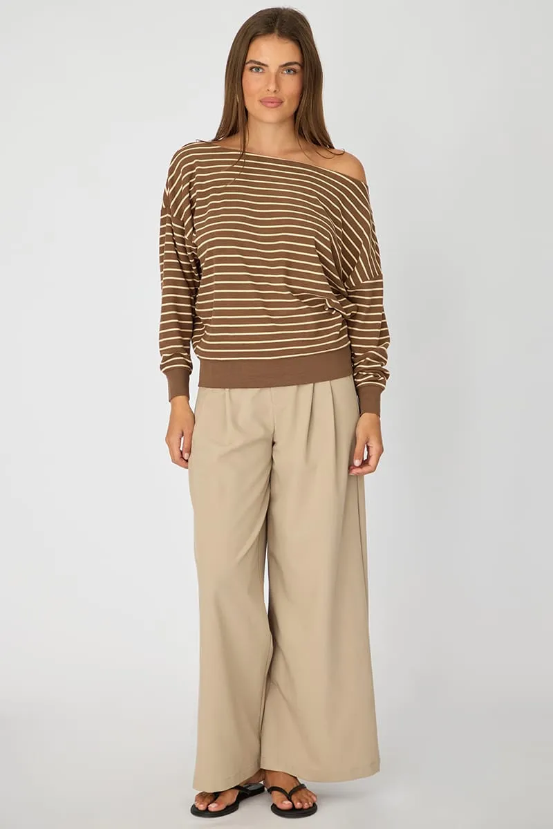 Brown Stripe Off Shoulder Long Sleeve Top sold by Ally Fashion product image thumbnail 2