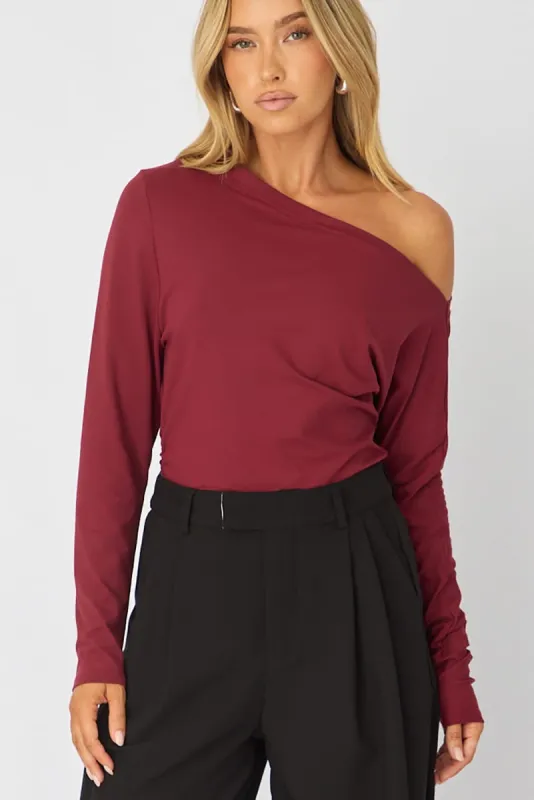 Red One Shoulder Top Long Sleeve made by Ally Fashion