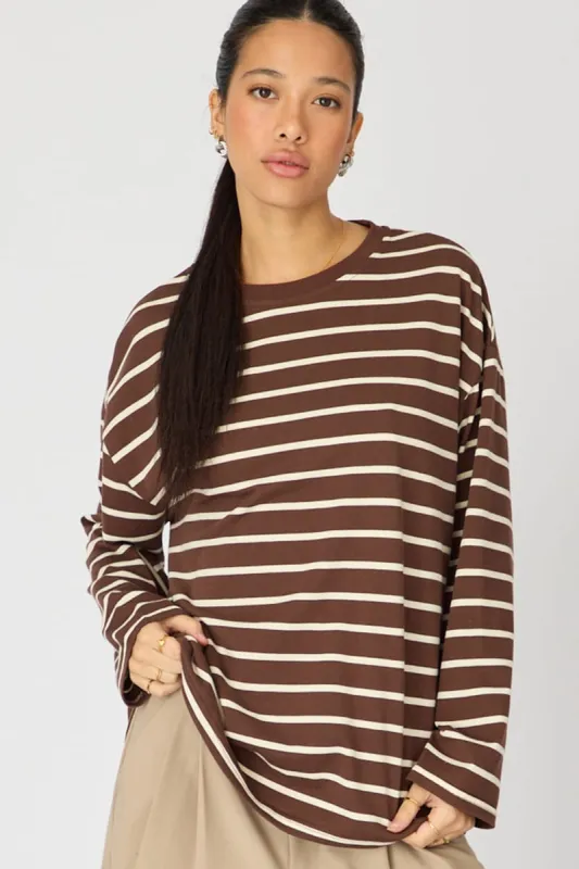 Brown Stripe Oversized Tee Long Sleeve made by Ally Fashion
