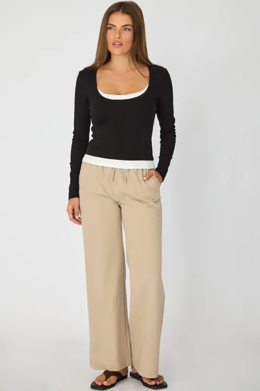 Black Layered Scoop Neck Long Sleeve Top made by Ally Fashion