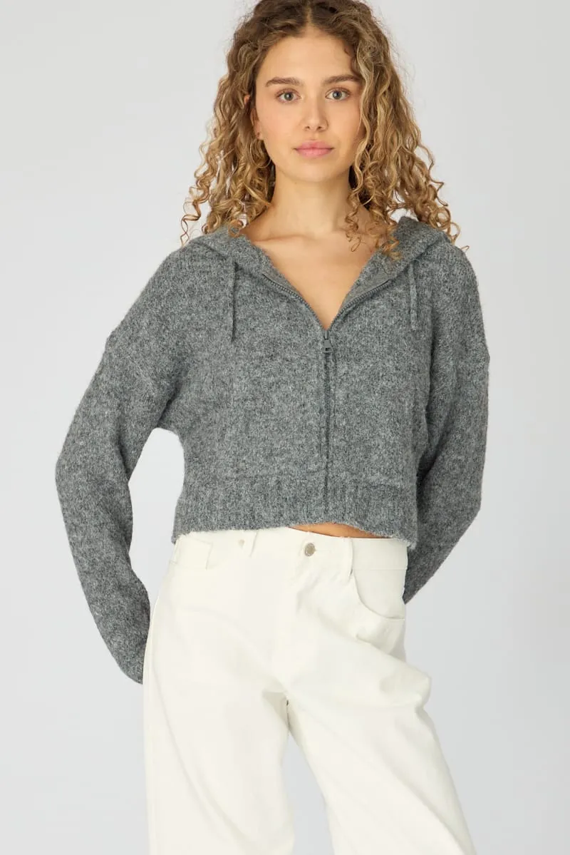 Grey Knit Hoodie With Zip sold by Ally Fashion product image thumbnail 3