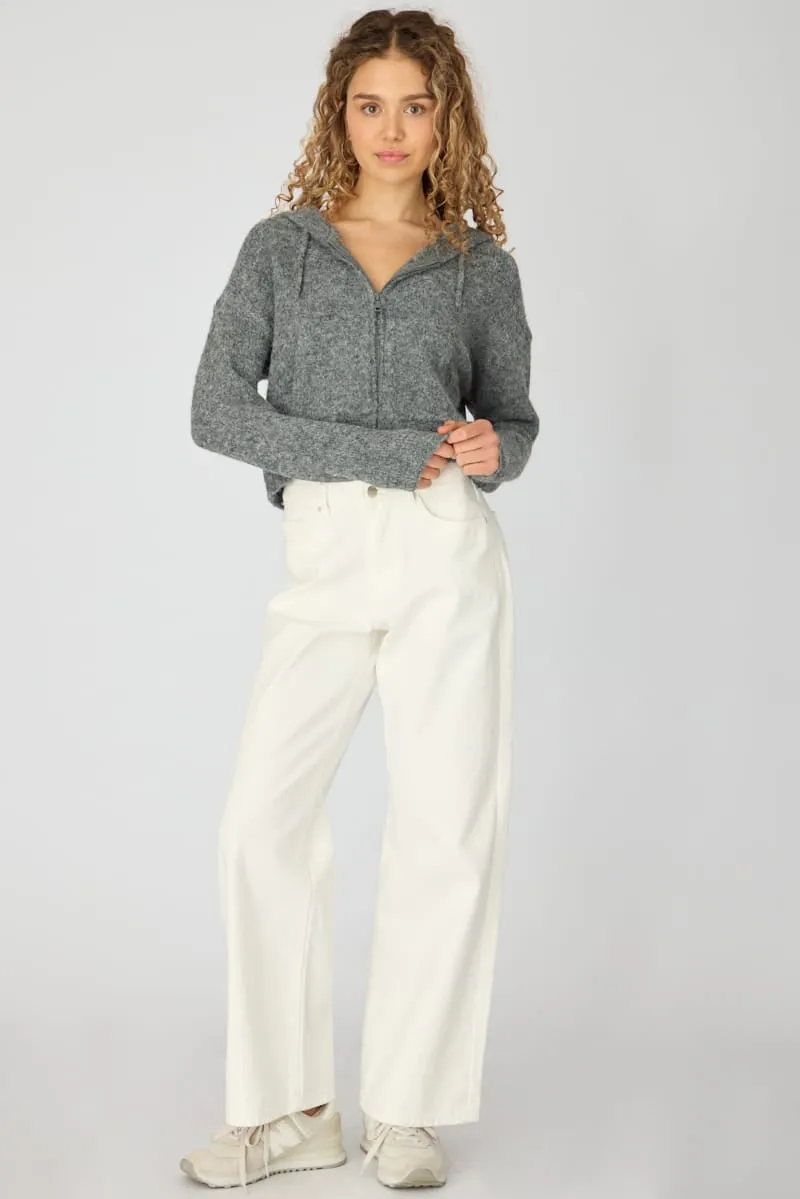 Grey Knit Hoodie With Zip sold by Ally Fashion