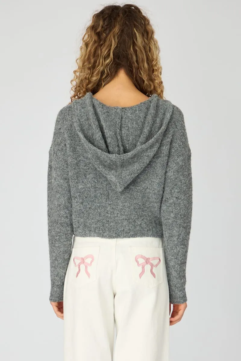 Grey Knit Hoodie With Zip sold by Ally Fashion product image thumbnail 5