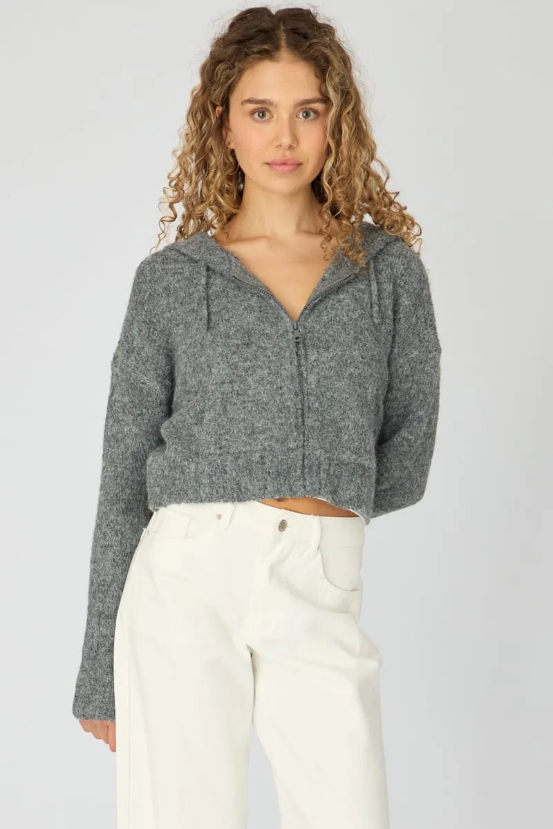Grey Knit Hoodie With Zip sold by Ally Fashion product image thumbnail 2