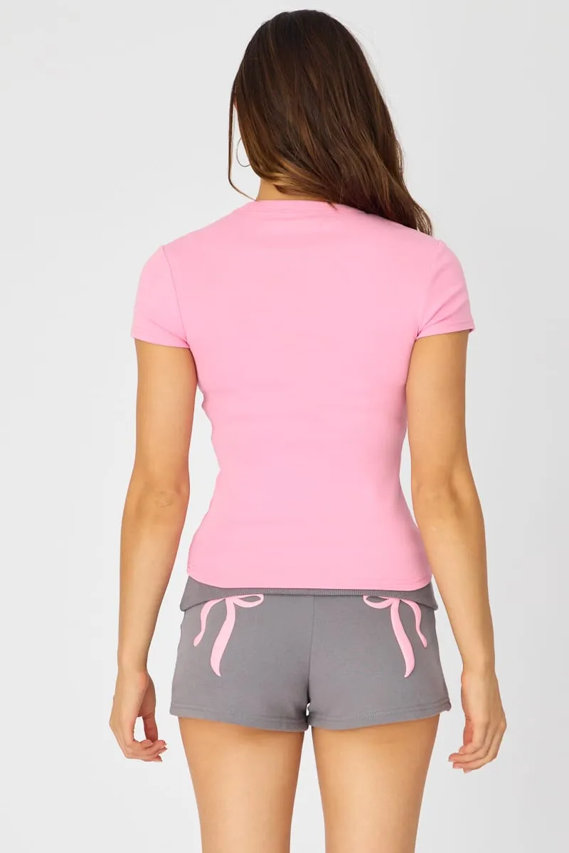 Pink T-shirt Short Sleeve Crew Neck sold by Ally Fashion product image thumbnail 5