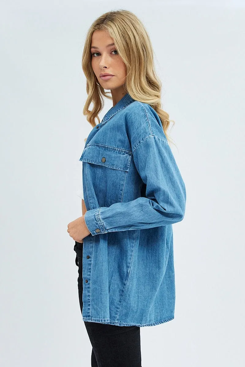 Blue Demin Shacket Long Sleeve sold by Ally Fashion product image thumbnail 4