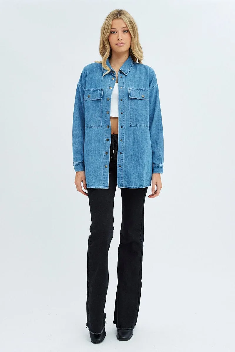 Blue Demin Shacket Long Sleeve sold by Ally Fashion product image thumbnail 2