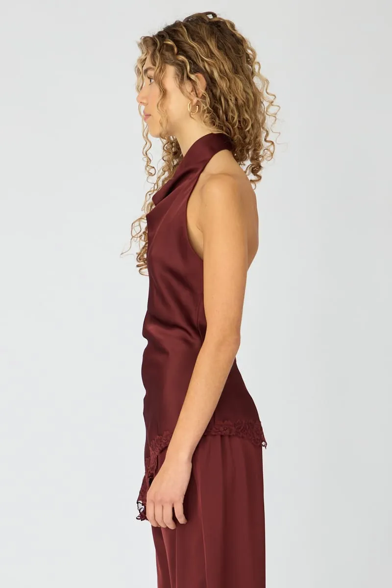 Burgundy Lace Halter Top Sleeveless Satin sold by Ally Fashion product image thumbnail 4