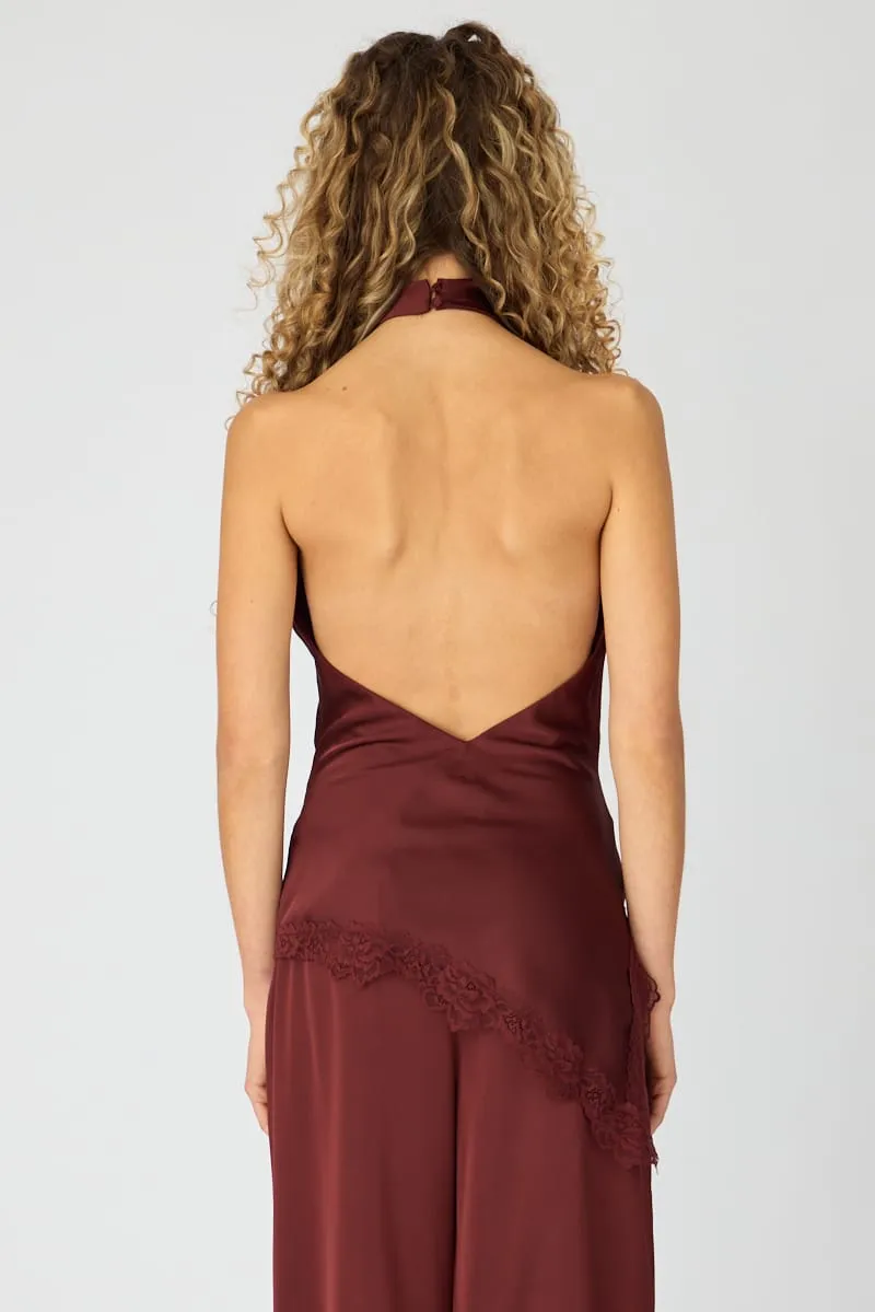 Burgundy Lace Halter Top Sleeveless Satin sold by Ally Fashion product image thumbnail 5