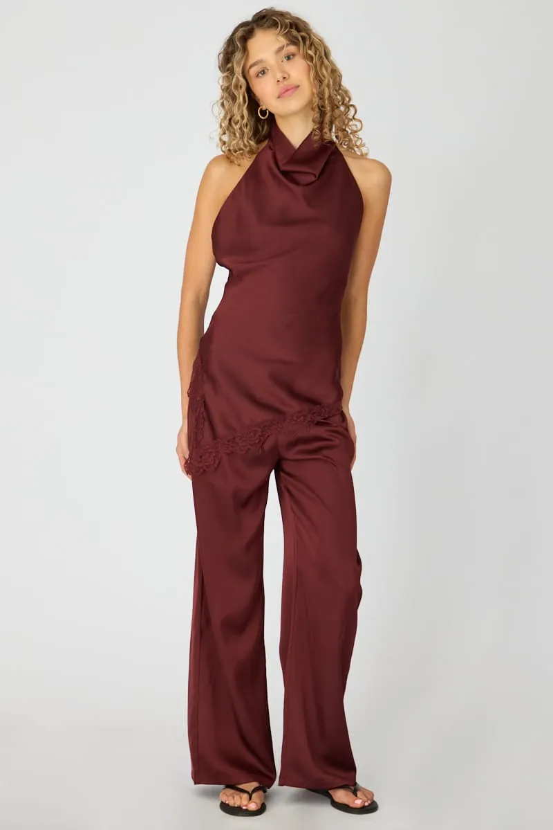 Burgundy Lace Halter Top Sleeveless Satin sold by Ally Fashion product image thumbnail 2
