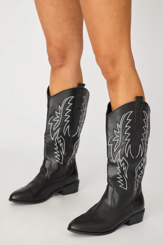 Black Embroidered Western Cowboy Boots made by Ally Fashion