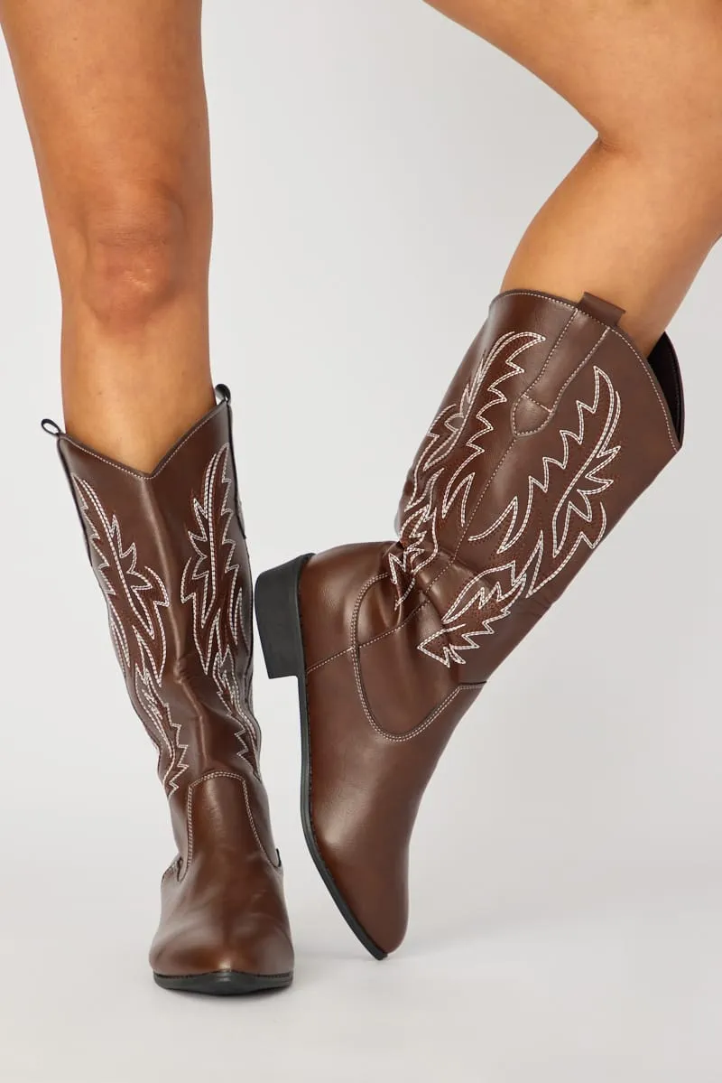 Brown Embroidered Western Cowboy Boots sold by Ally Fashion product image thumbnail 2