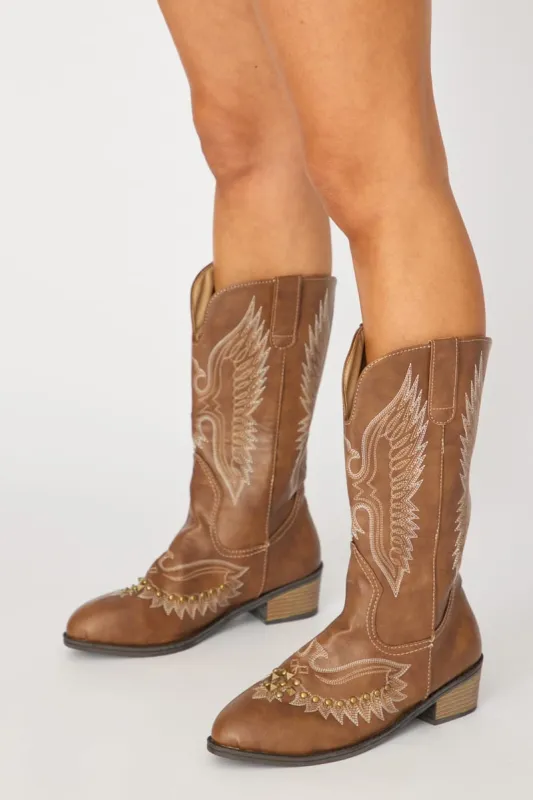 Brown Embroidered Western Cowboy Boots made by Ally Fashion