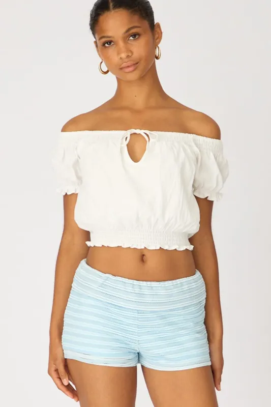 Blue Stripe Textured Knit Shorts made by Ally Fashion