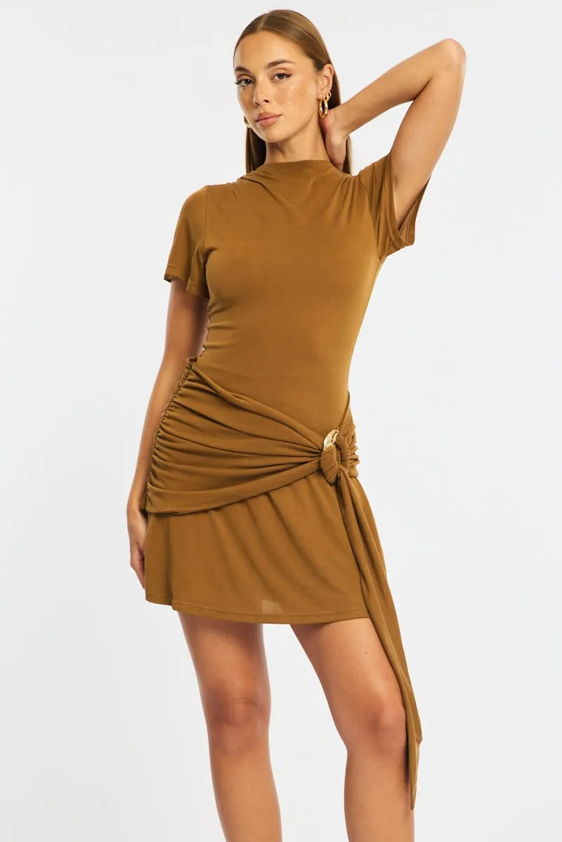 Beige Mini Dress Drape Detail sold by Ally Fashion product image thumbnail 4