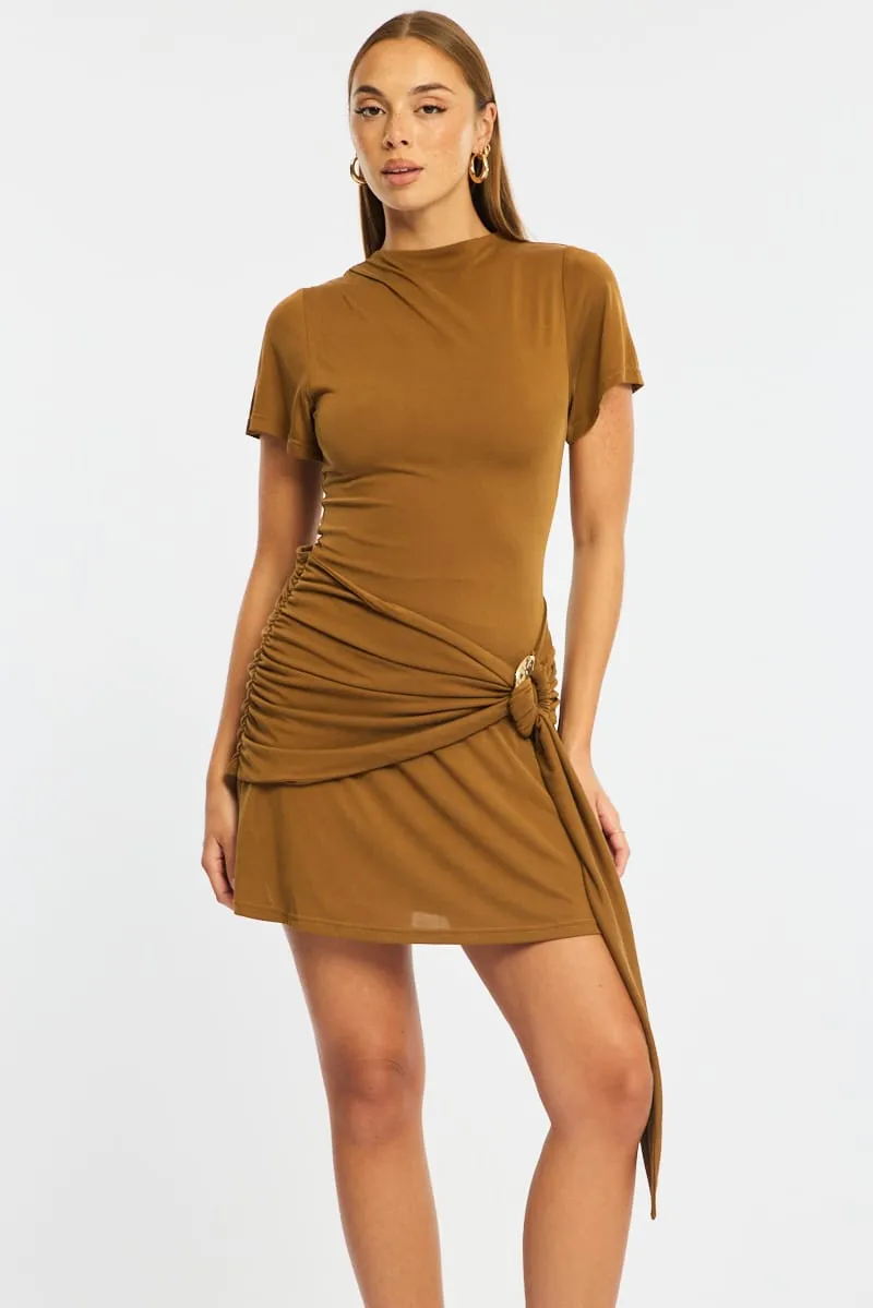 Beige Mini Dress Drape Detail sold by Ally Fashion product image thumbnail 2