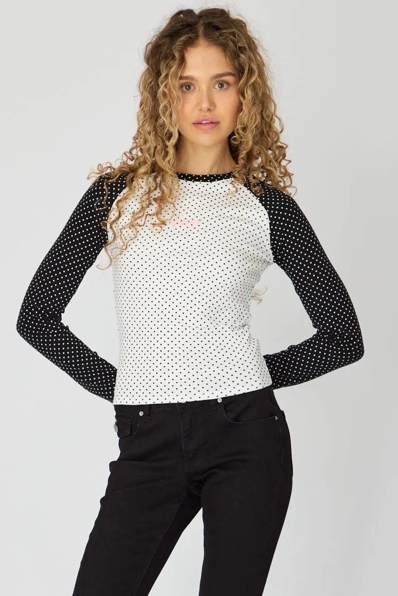White Polka Dot Raglan Graphic Tee Long Sleeve sold by Ally Fashion product image thumbnail 3