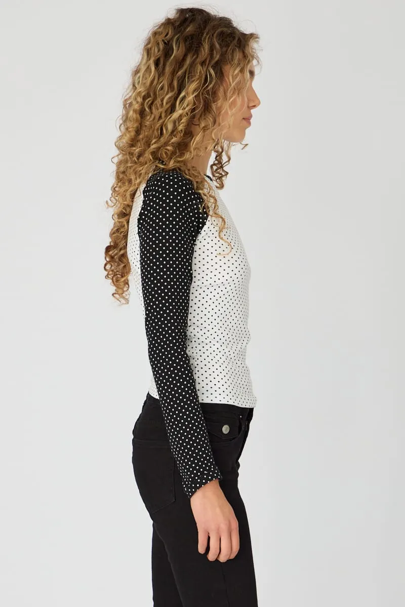 White Polka Dot Raglan Graphic Tee Long Sleeve sold by Ally Fashion product image thumbnail 4