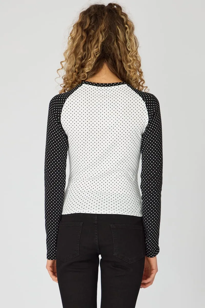 White Polka Dot Raglan Graphic Tee Long Sleeve sold by Ally Fashion product image thumbnail 5