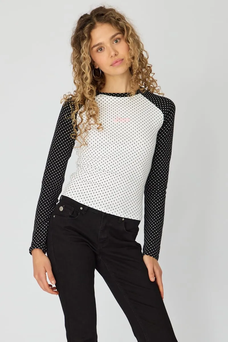 White Polka Dot Raglan Graphic Tee Long Sleeve sold by Ally Fashion product image thumbnail 2