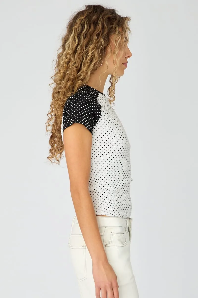 White Polka Dot Raglan Graphic Tee Short Sleeve sold by Ally Fashion product image thumbnail 4