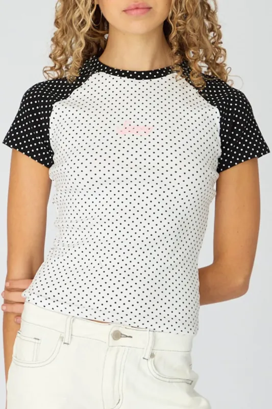 White Polka Dot Raglan Graphic Tee Short Sleeve made by Ally Fashion