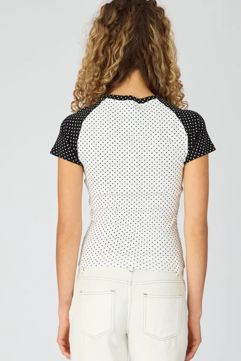 White Polka Dot Raglan Graphic Tee Short Sleeve sold by Ally Fashion product image thumbnail 5