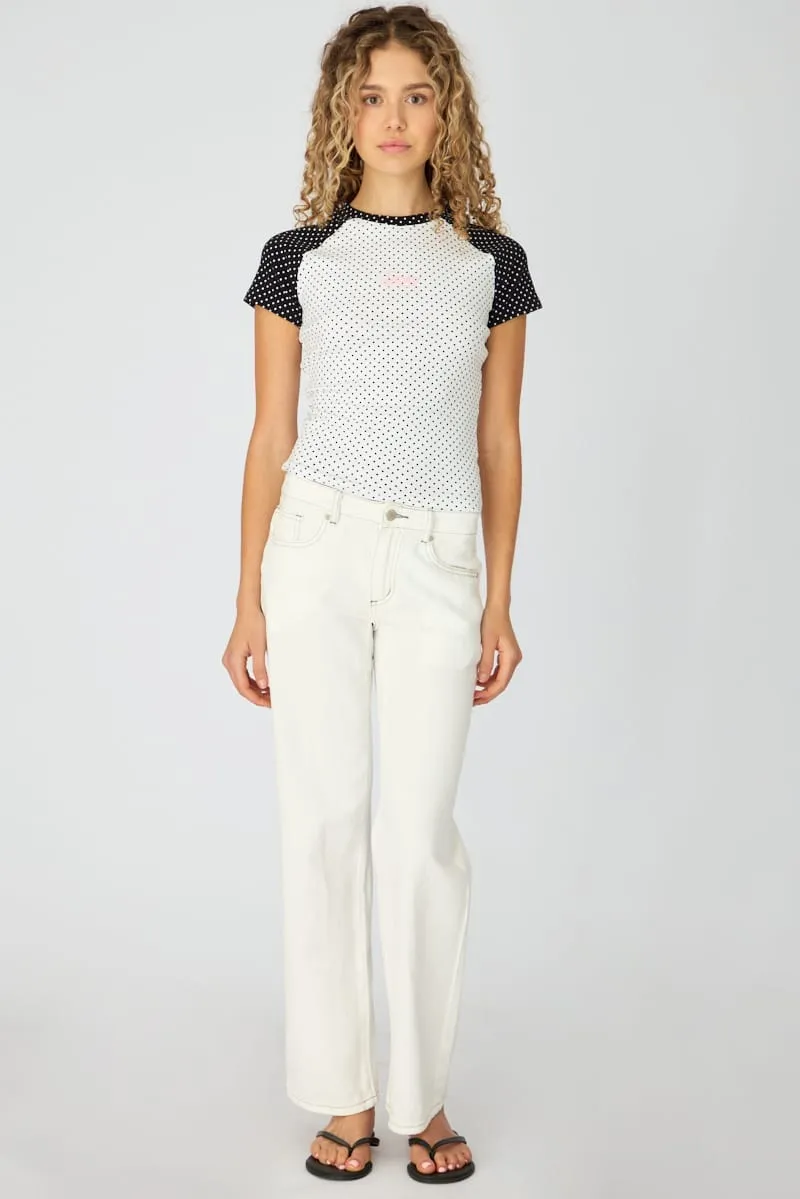 White Polka Dot Raglan Graphic Tee Short Sleeve sold by Ally Fashion product image thumbnail 2