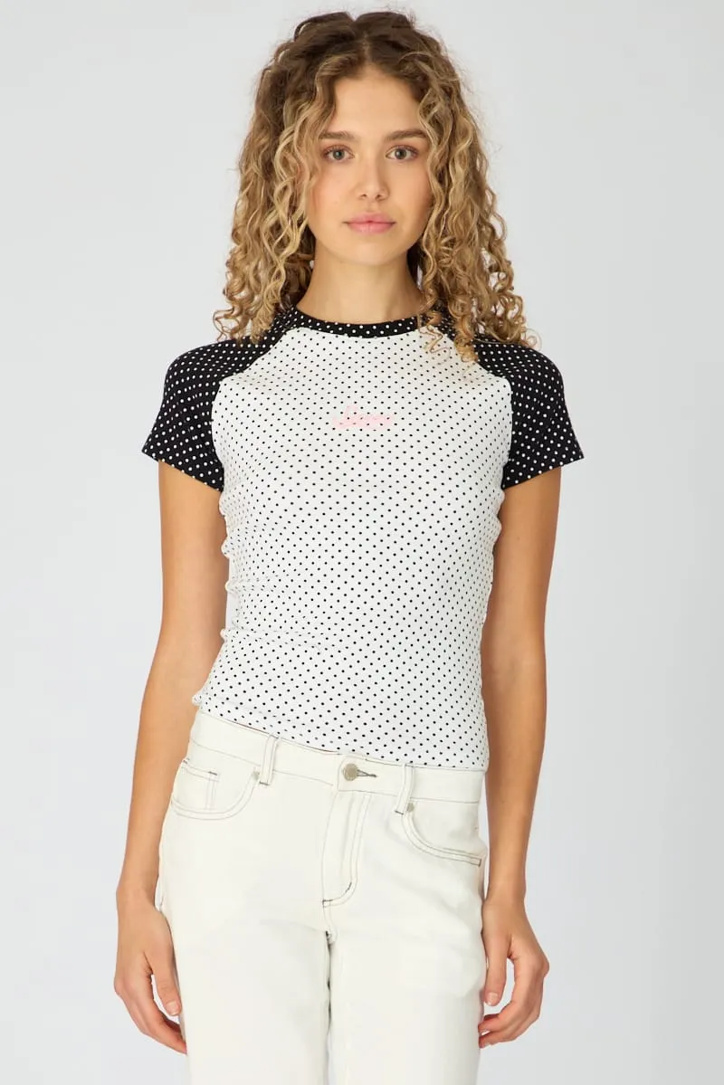 White Polka Dot Raglan Graphic Tee Short Sleeve sold by Ally Fashion product image thumbnail 3