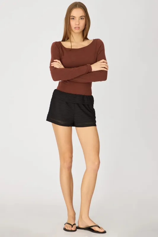 Black Textured Knit Shorts made by Ally Fashion