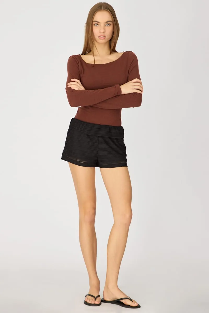 Black Textured Knit Shorts sold by Ally Fashion
