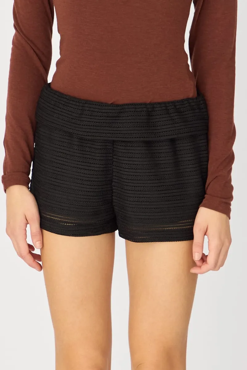 Black Textured Knit Shorts sold by Ally Fashion product image thumbnail 2
