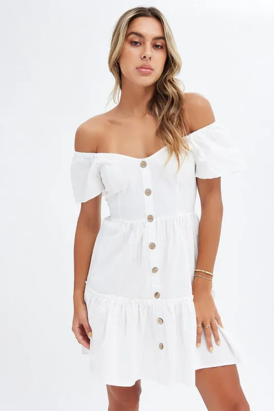 White Button Front Mini Swing Dress sold by Ally Fashion