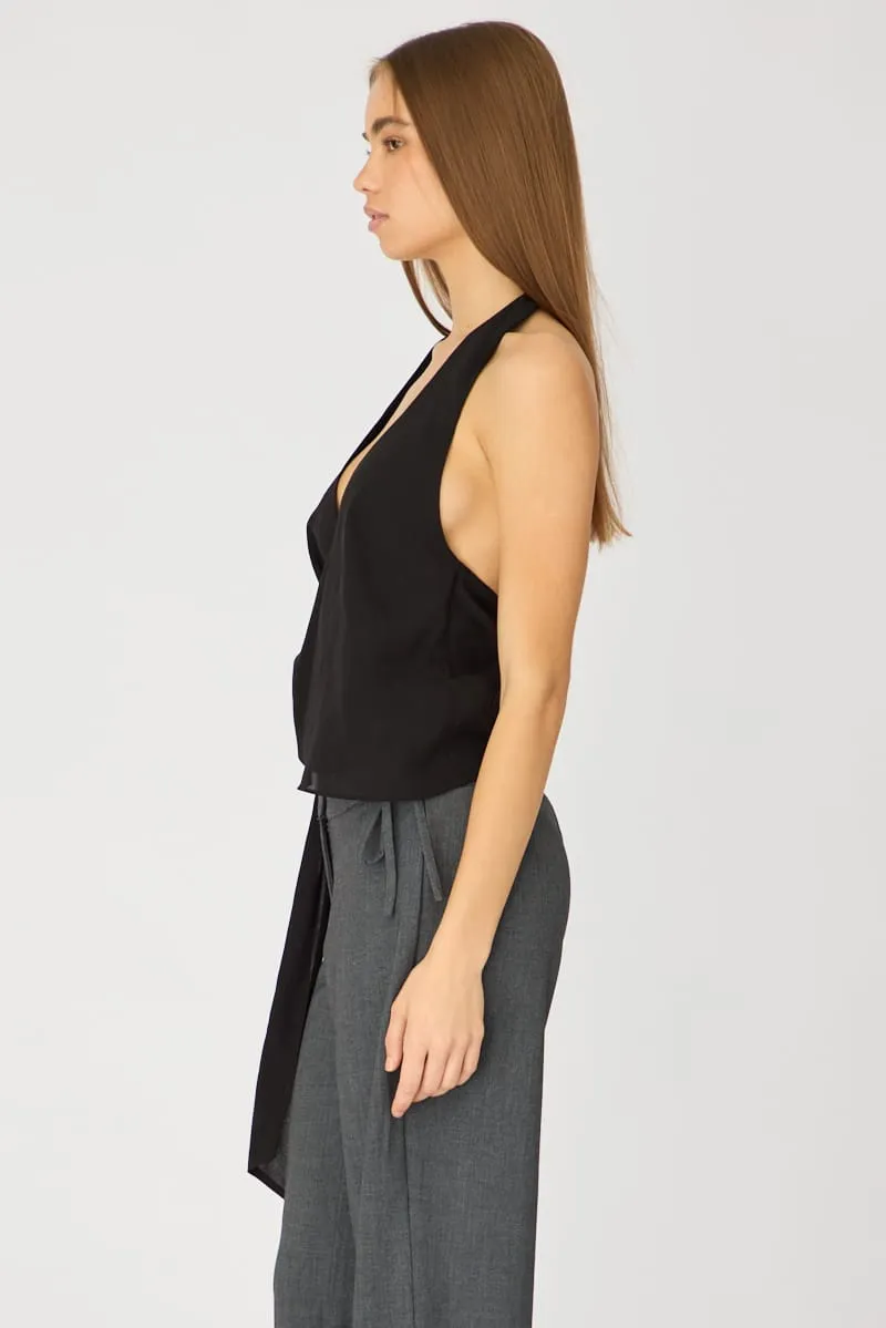 Black Halter Chiffon Top Sleeveless Wrap Around Style sold by Ally Fashion product image thumbnail 4