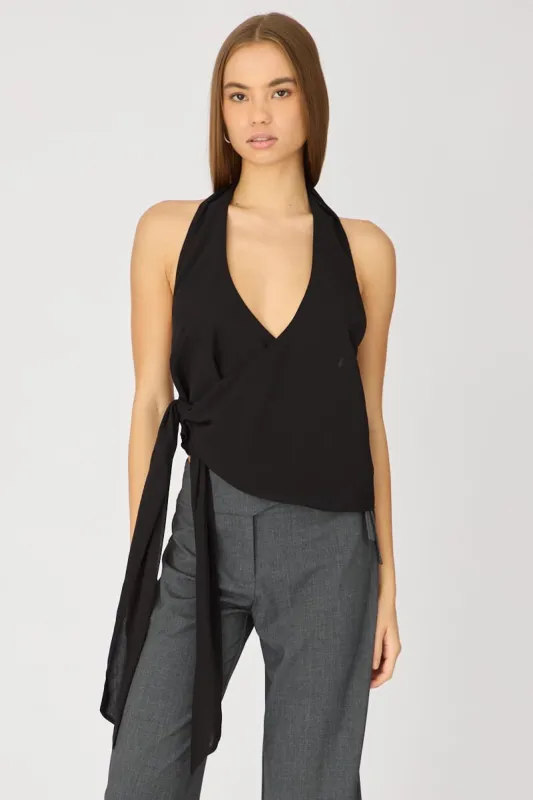 Black Halter Chiffon Top Sleeveless Wrap Around Style made by Ally Fashion