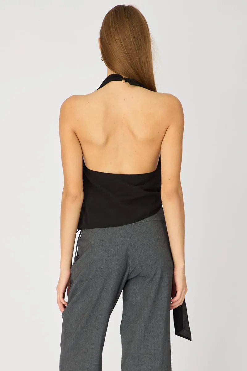 Black Halter Chiffon Top Sleeveless Wrap Around Style sold by Ally Fashion product image thumbnail 5